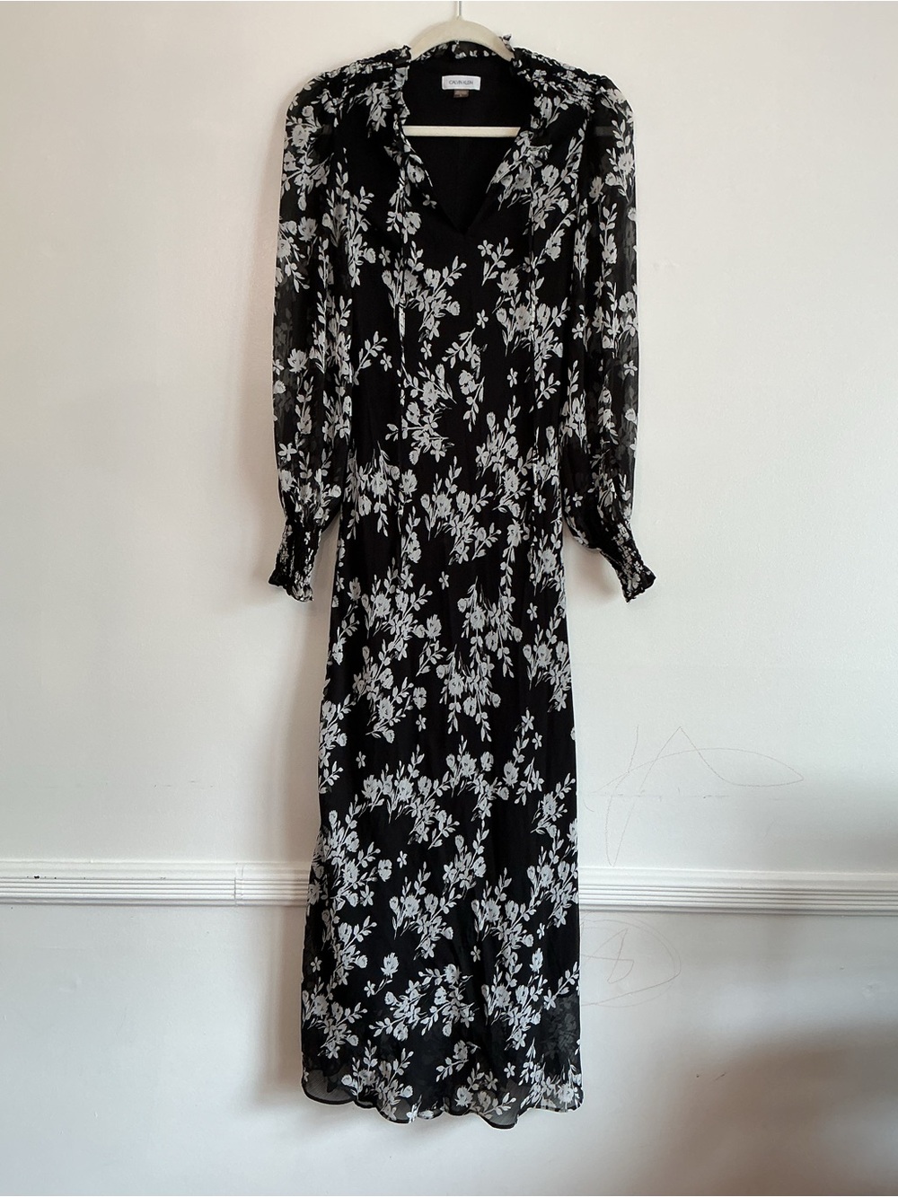 Calvin Klein Black Maxi Dress with White Floral Print